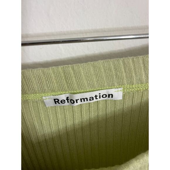 Reformation Skirt S Midi High Rise Ribbed Side Slit Button Sage Green Straight - Picture 6 of 8